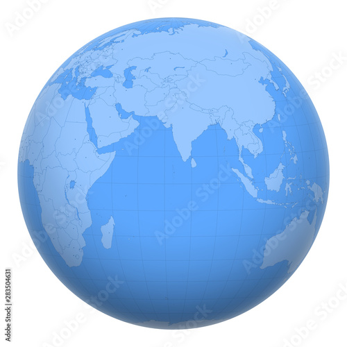 Maldives on the globe. Earth centered at the location of the Republic of Maldives. Map of Maldives. Includes layer with capital cities.