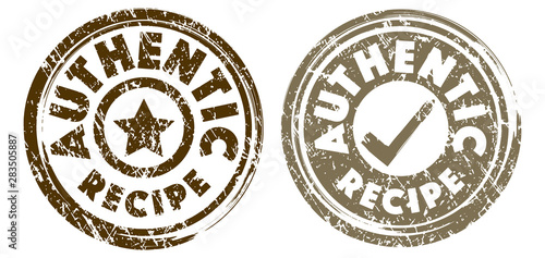 Authentic Recipe stamps in dark brown and light brown colors. Grunge texture. Vector illustration.