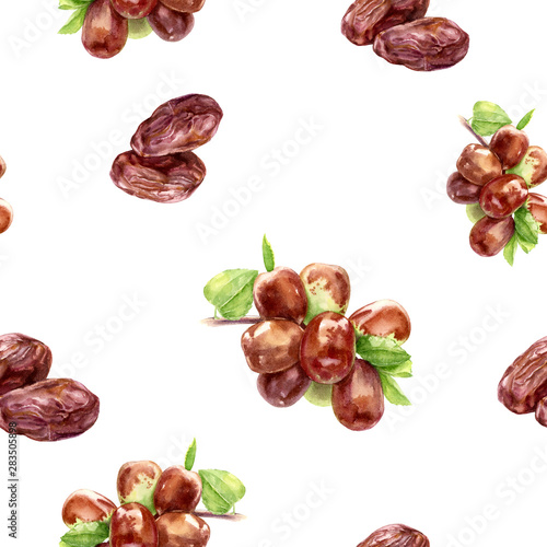 Date fruit hand drawn watercolor illustration. Seamless pattern.