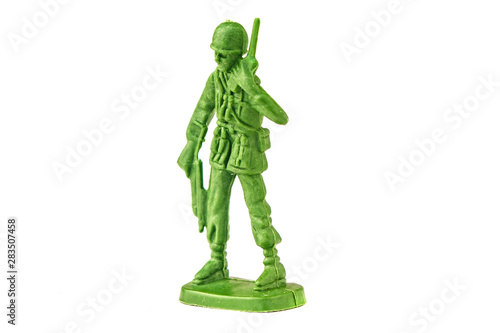 miniature toy soldier on white background  close-up