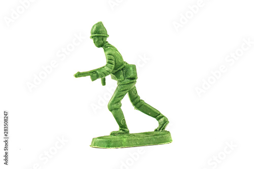 miniature toy soldier on white background  close-up