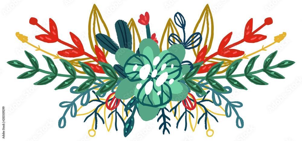 Vector hand drawn floral bouquet.