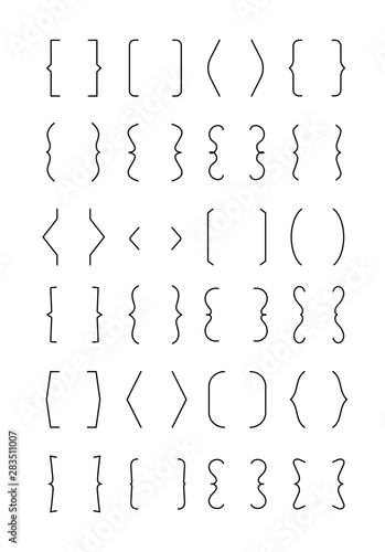 Bracket set. Square, round and angle, curly brace brackets icons. Typography, punctuation vector isolated elements for messages. Illustration of bracket and brace, parenthesis of mathematic rounded