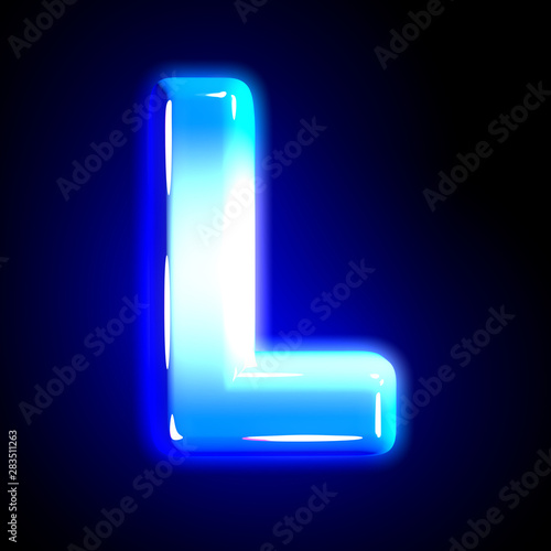 Blue frosty snow design shining font - letter L isolated on solid black background, 3D illustration of symbols