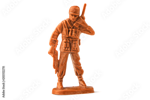 plastic toy soldier isolated on white background.