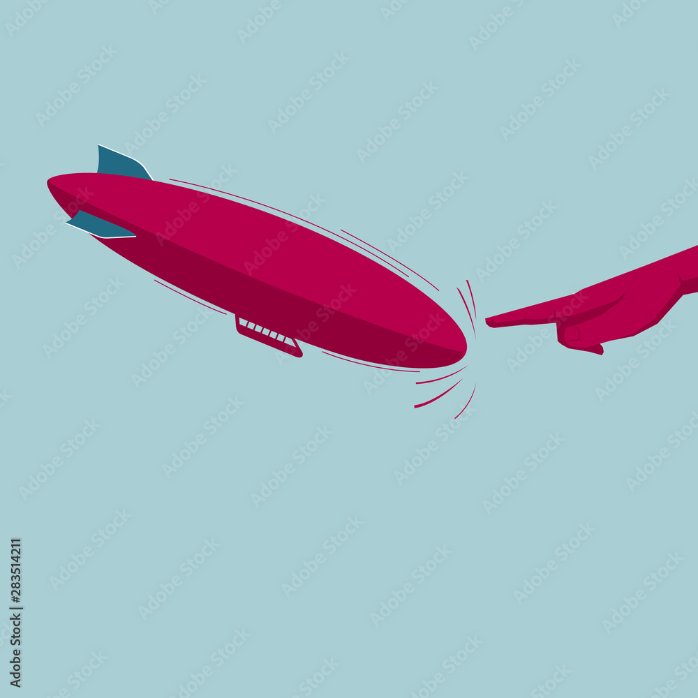 Vector drawn airship and hand. Isolated on blue background. Vector drawn airship and hand. Isolated on blue background.