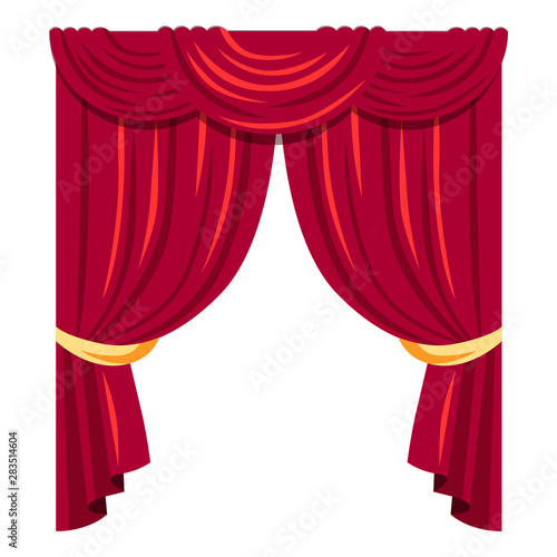 Luxurious red curtains flat vector illustration