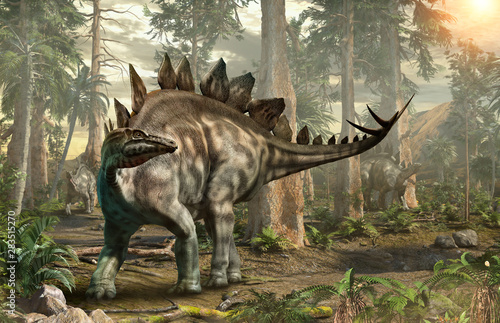 Stegosaurus forest scene 3D illustration © warpaintcobra