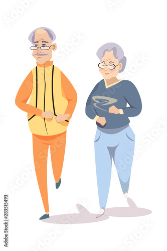 Seniors on morning run flat vector illustration