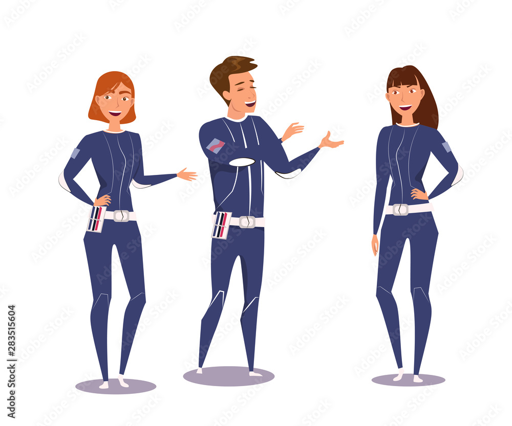 Obraz premium Space explorers group flat vector illustration