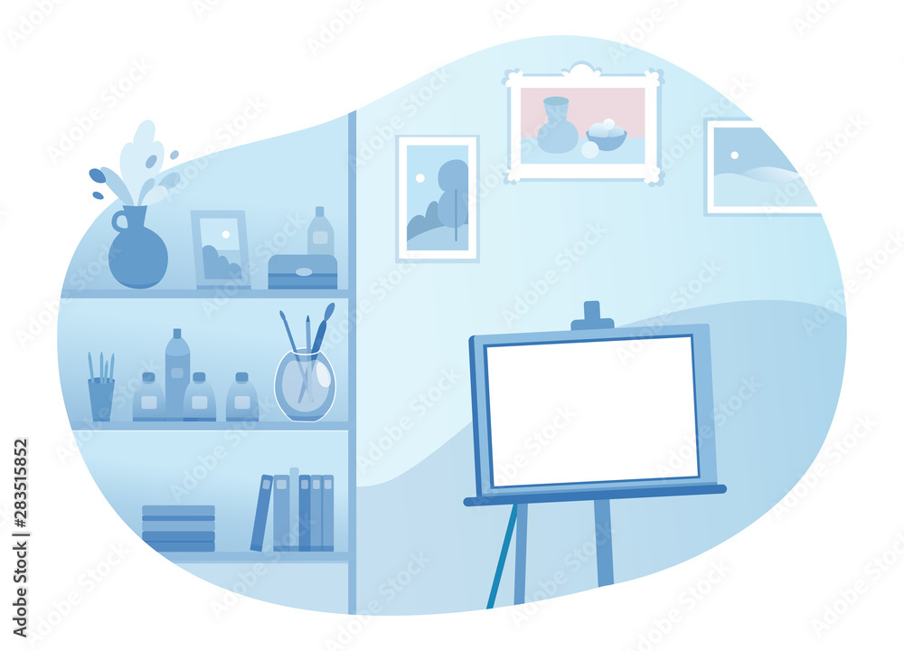 Artist workspace flat vector illustration Artist workspace flat vector illustration