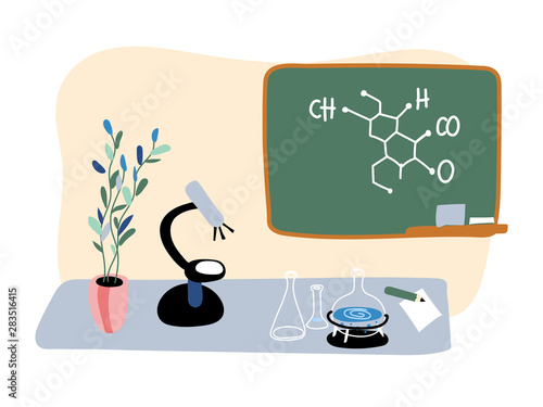 Empty chemistry class flat vector illustration