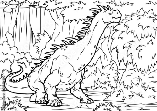 Outline Brontosaurus Dinosaur Illustration, Coloring page, A4