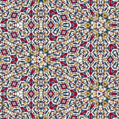 Abstract colorful hexagon square geometric seamless pattern symmetric kaleidoscope fashion