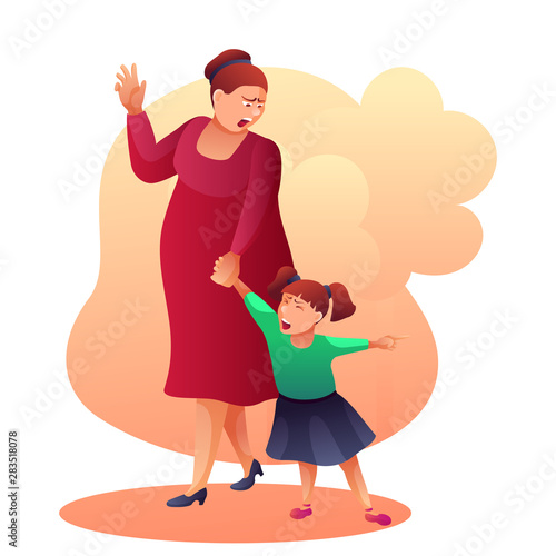Mother shouting at child flat vector illustration