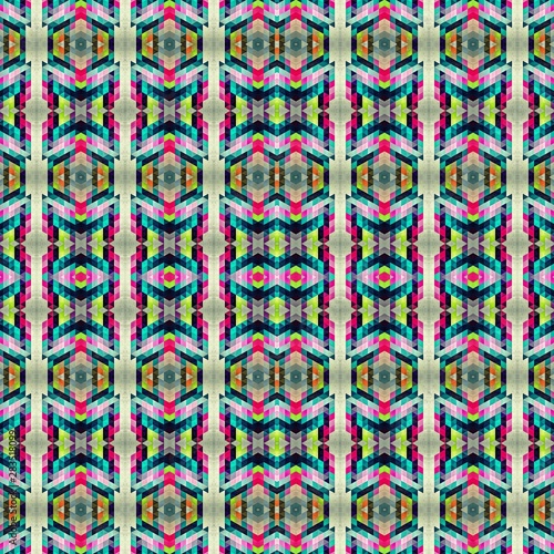 Abstract colorful hexagon square geometric seamless pattern symmetric kaleidoscope fashion © Fernando Batista