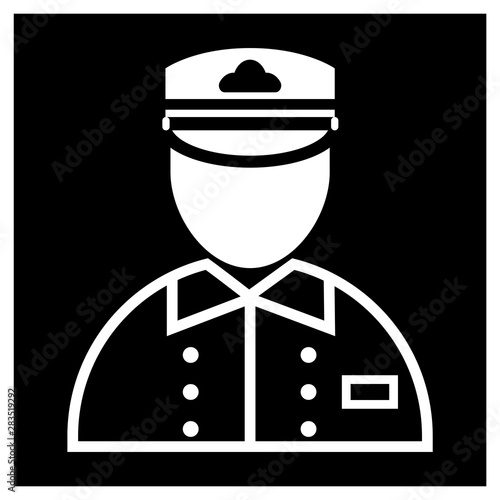 Doorman. Icon. A hotel clerk in uniform, symbolic black and white image.