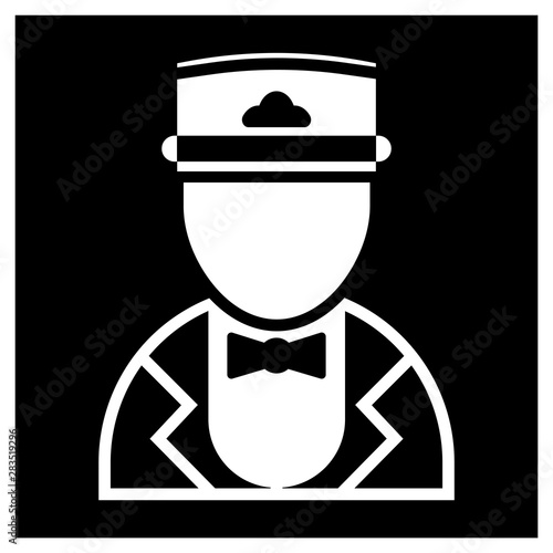 Doorman. Icon. A hotel clerk in uniform, symbolic black and white image.