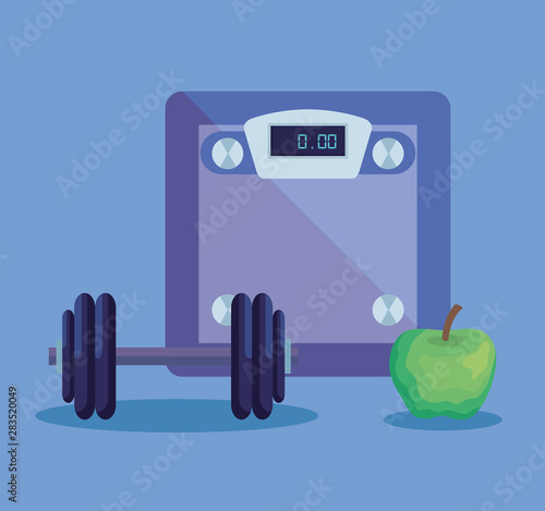 weighing machine with apple fruit and weight Stock Vector | Adobe Stock