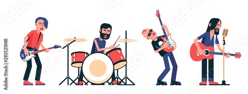 Rock band musicians characters isolated set. Vector illustration.
