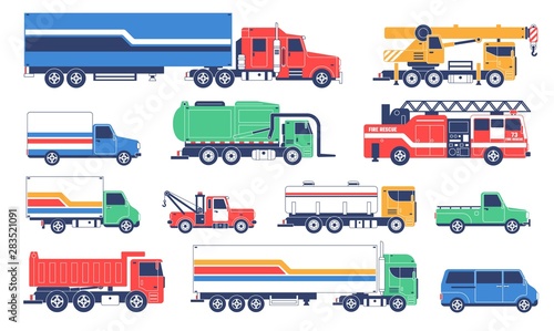 Special-purpose trucks. Special service vehicles.Vector flat illustration.