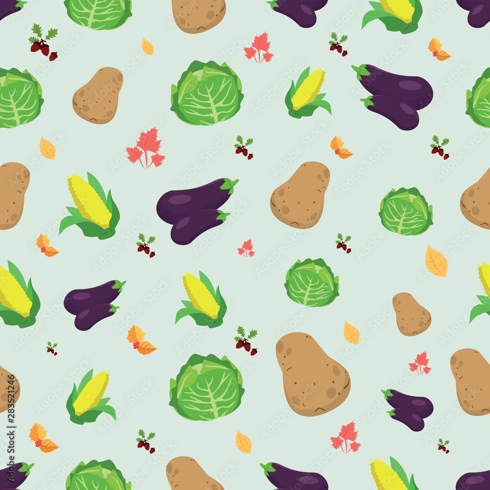 Vegetable seamless pattern. Vegetarian set of farm market products Vegetable seamless pattern. Vegetarian set of farm market products