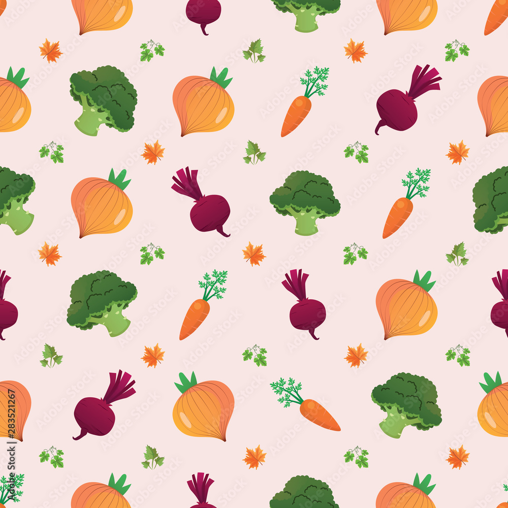 Vegetable seamless pattern. Vegetarian set of farm market products