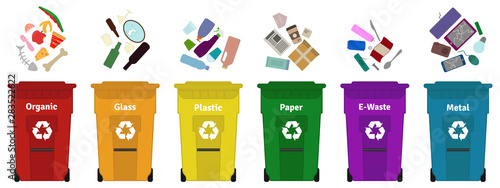 Garbage waste sorting and recycling illustration / guide. 