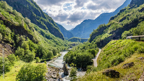 View from the most beautiful train journey Flamsbana between Flam and Myrdal in Aurland in Western Norway