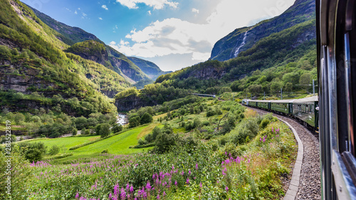 Obraz na plátně View from the most beautiful train journey Flamsbana between Flam and Myrdal in
