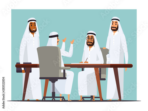 Arab businessmen conference flat illustration