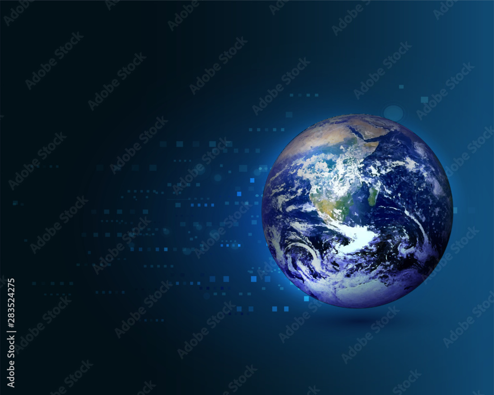 Blue world moving concept on the digital technology background (Elements of this image furnished by NASA), vector illustration Blue world moving concept on the digital technology background (Elements of this image furnished by NASA), vector illustration