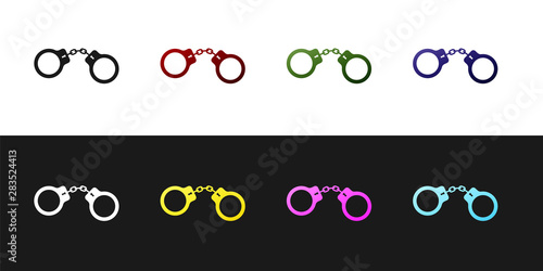 Set Handcuffs icon isolated on black and white background. Vector Illustration