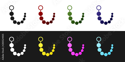 Set Anal beads icon isolated on black and white background. Anal balls sign. Fetish accessory. Sex toy for men and woman. Vector Illustration