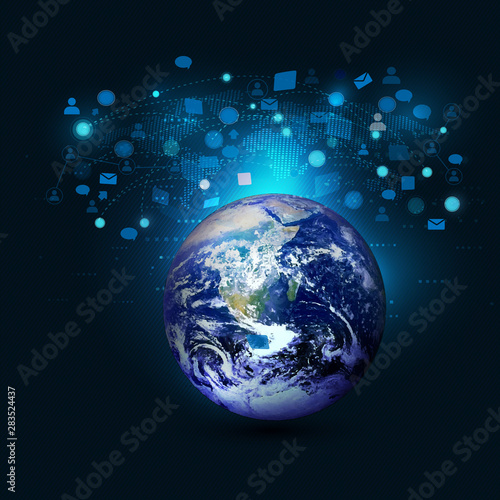 world with network communication and technology concept (Elements of this image furnished by NASA), vector illustration