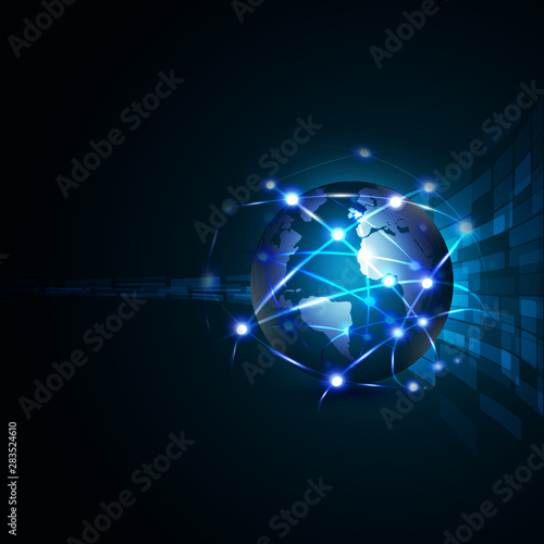 world with network communication and global technology concept, vector illustration