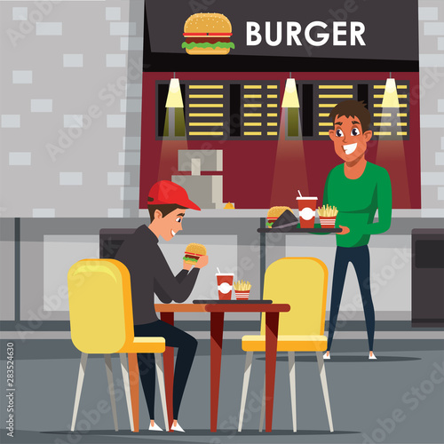 Fast food restaurant flat vector illustration