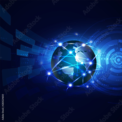world with network communication and global technology concept, vector illustration