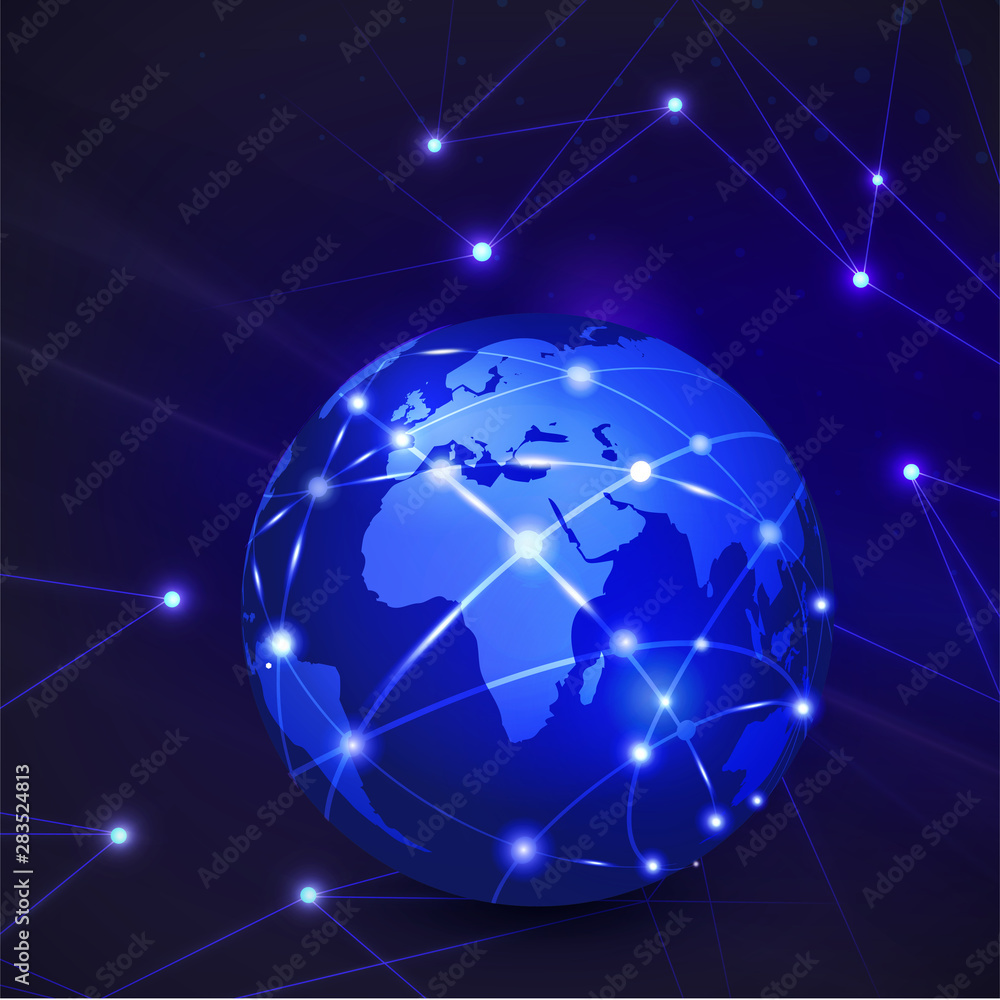 World with network communication and global technology concept, vector illustration World with network communication and global technology concept, vector illustration