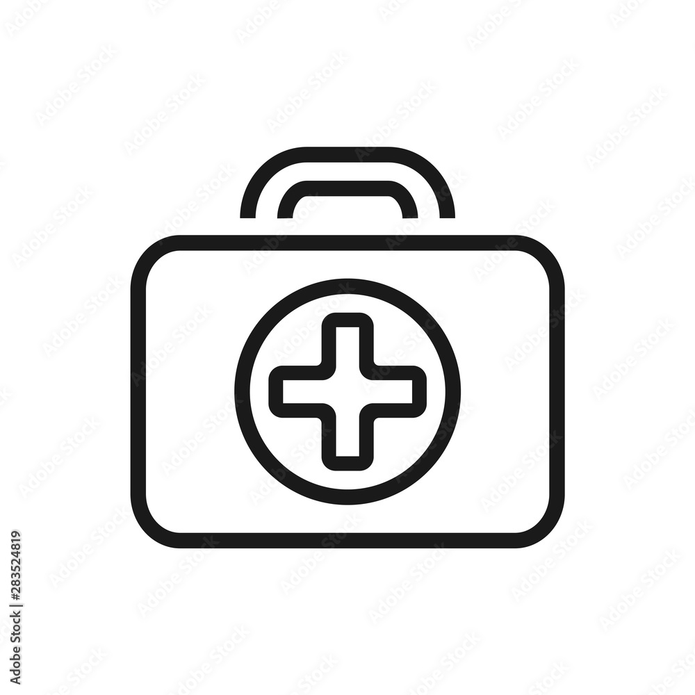 First aid or medical kit. Ambulance case. Icon of medical bag in outline style isolated over white background. Vector illustration First aid or medical kit. Ambulance case. Icon of medical bag in outline style isolated over white background. Vector illustration