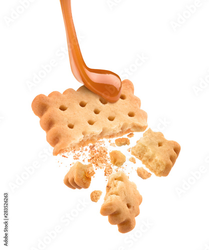 cookies with caramel on a white background photo