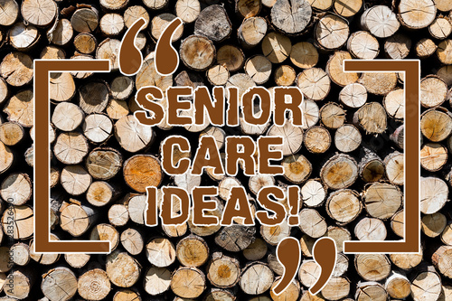 Text sign showing Senior Care Ideas. Conceptual photo encompasses any services required to assist old citizens Wooden background vintage wood wild message ideas intentions thoughts