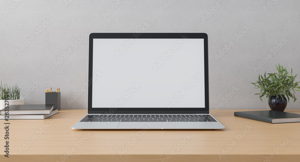 Mockup. Laptop with on the table in modern interior. Mockup. Laptop with on the table in modern interior.