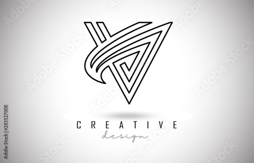 V Letter Logo Monogram Vector Design. Creative V Letter Icon with Black Lines