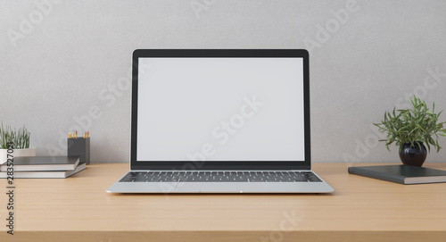 Mockup. Laptop with on the table in modern interior.