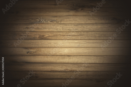 Horizontal wood texture background surface vignette.