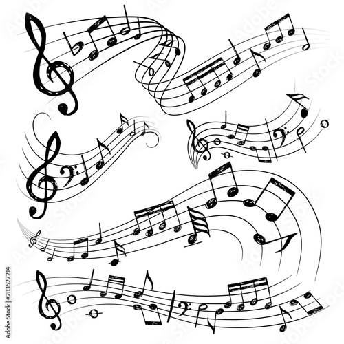 Orchestra notes. Sign or sound symbols musician guitar conservatory notes vector collection. Notes of melody musical, sound sketchy composition illustration