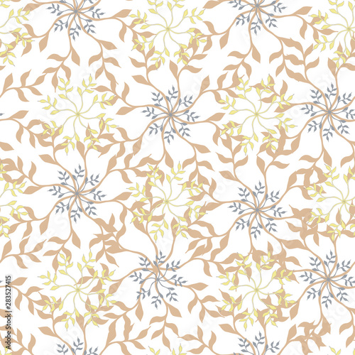 Light floral pattern. Floral ornament in beige colors on a white background. Seamless texture for your design.