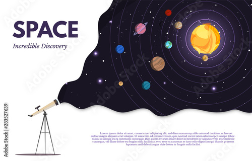 Obraz na płótnie Space exploration flat banner vector template