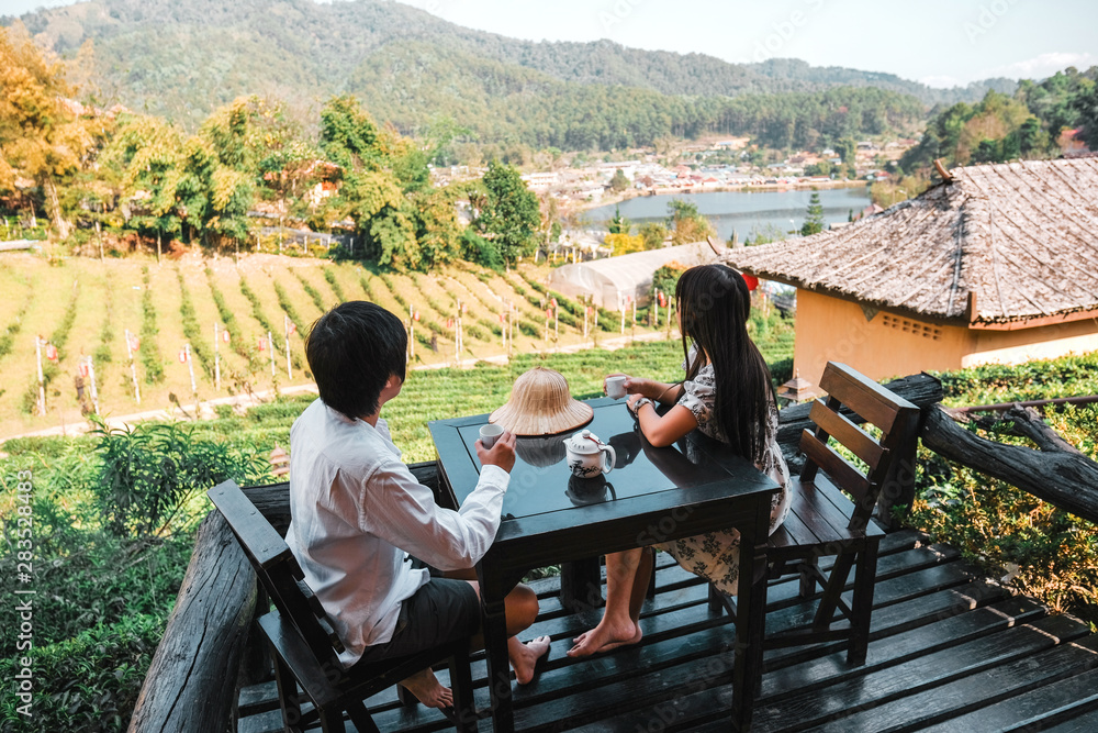 Asian couple travel at Lee wine Rak Thai, Chinese settlement, Mae Hong Son, Thailand